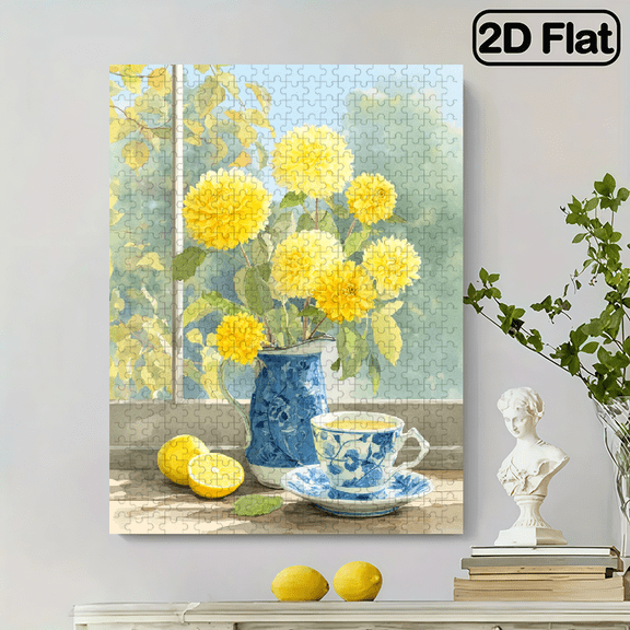 500pc Fun puzzle,frameless paper puzzle, mental exercise,suitable for family games during holidays. The best gift for puzzle.Flowers and tea.