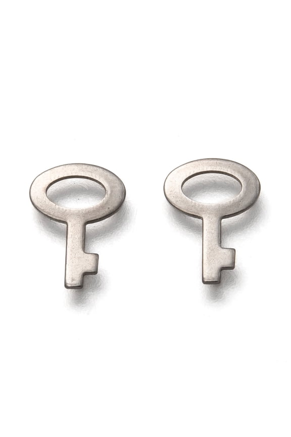 500pc Non-201 Stainless Steel Charms Laser Cut Key Stainless Steel Color 11.5x8.5x0.8mm Hole: 5x3mm