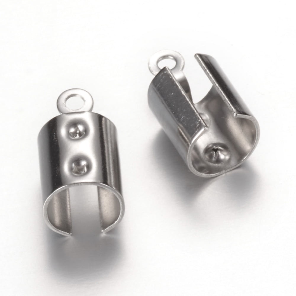 500pc Resistant 304 Stainless Steel Folding Crimp Ends Fold Over Crimp Cord Stainless Steel Color 12x6.5mm Hole: 1.5mm Inner Diameter: 6mm