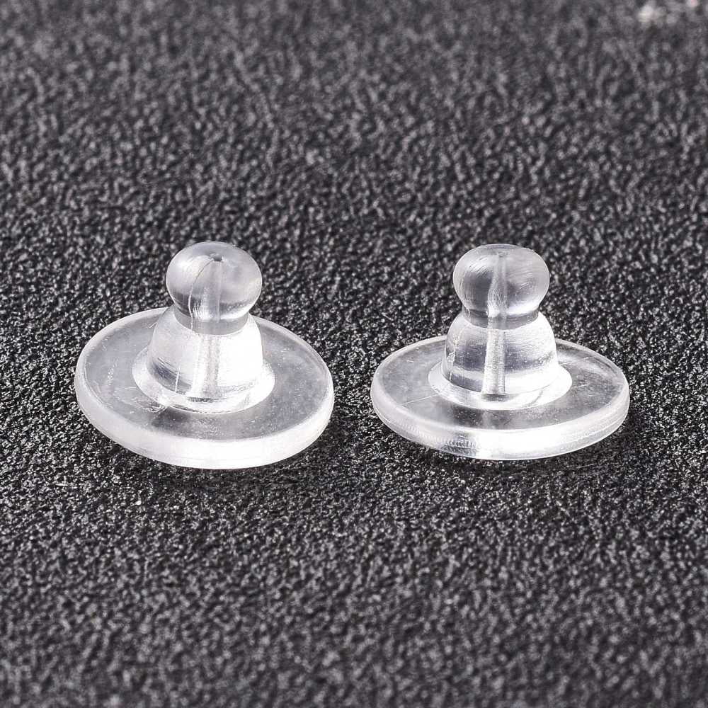 Soft Silicone Earring Backs - Hamburger Shaped Safety Backs With Jewelry Cleaning Cloth | Clear Bullet Back Stoppers
