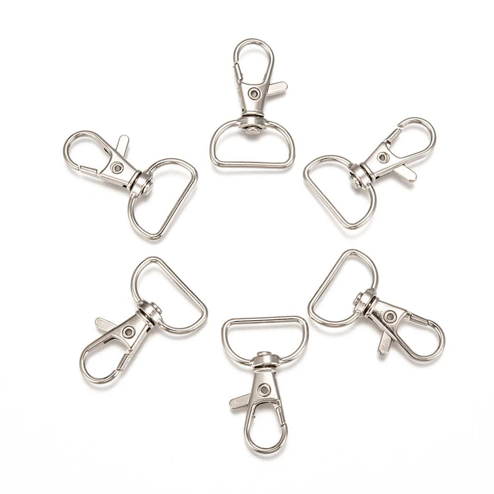 500pc Zinc Alloy Swivel D Rings Lobster Claw Clasps Swivel Snap Hook Platinum 38x24mm Hole: 8x20mm