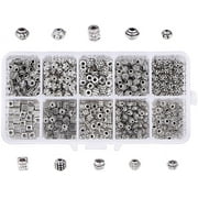 WEIYAN KJ 500pcs 10 Style Jewelry Spacers Beads Tibetan Alloy Lantern Cube Beads Charms for Bracelet Jewelry Making, Antique Silver
