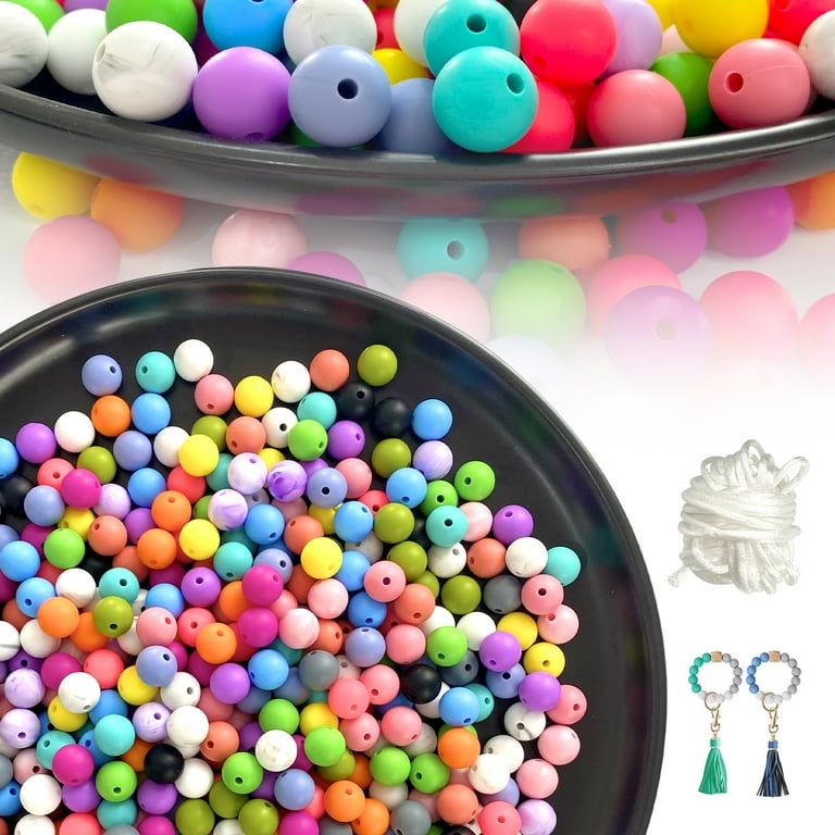 500pcs 12mm Silicone Round Rubber Beads Bulk Beads Set 25pcs Multicolor Necklace  Bracelet Jewelry Making Accessories DIY Crafts Set with Cords 