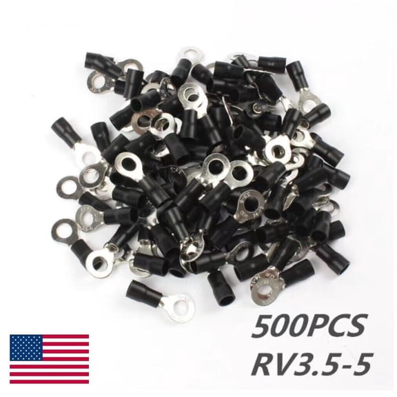 500pcs 14-12 AWG RV3.5-5S Pre-Insulated Crimp Ring Terminal Connector Black