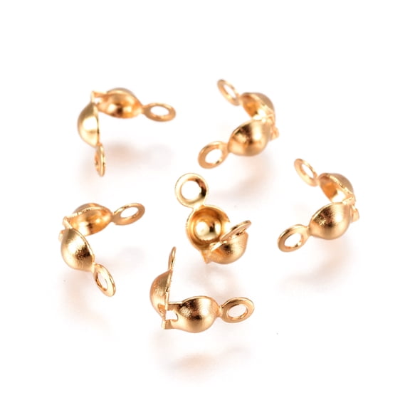 500pcs 304 Stainless Steel Bead Tips Calotte Ends Clamshell Knot Cover golden 7.5x4mm Hole: 1mm and 1.5mm Inner Diameter: 4mm