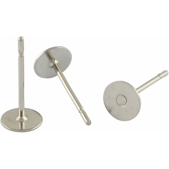 500pcs 304 Stainless Steel Blank Earring Pins Flat Round Ear Stud Components Post Ear Studs Findings(12x4mm pin: 0.6mm) Metal Stainless Steel Color