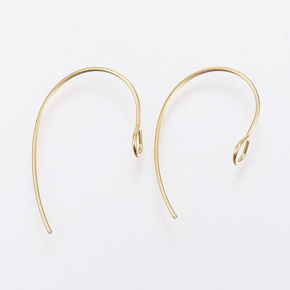 500pcs 304 Stainless Steel Earring Hooks with Vertical Loop Real 18K golden Plated 25x14x4mm Hole: 2.4mm 21 Gauge Pin: 0.7mm