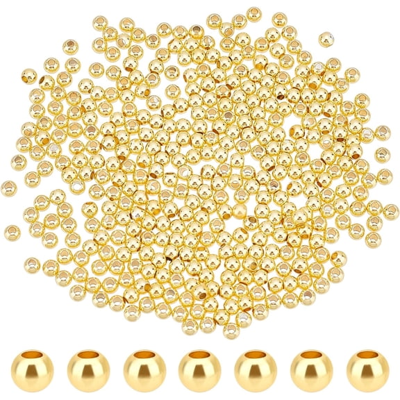 500pcs 3mm Gold Beads 18K Gold Plated Beads Long-Lasting Round Smooth Spacer Beads Seamless Loose Balls Mini Seed Beads