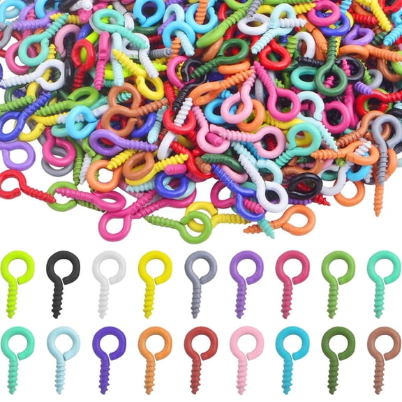 500pcs 9.5 x 4.5 mm Mini Screw Eye Pins Small Eye Hooks Eyelet Threads Eye Screws Clasps Hooks Hanging Ornaments for DIY Art Crafts Projects Cork Bottles Jewelry Making, Colorful
