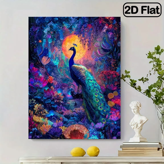 500pcs Abstract Art Animal Puzzle Vibrant Peacock and Floral Design, Family Activity Game, Brain Teaser, Home Decoration, Premium Paper Puzzle,