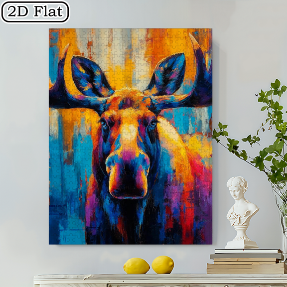 500pcs Abstract Moose Head Jigsaw Puzzle Cardboard, Portable, Mixed Color, Ideal For Adults, Couples, Families, Gamers, Creative Leisure for artwork, Perfect For Birthday/New Year Gifts, for art P
