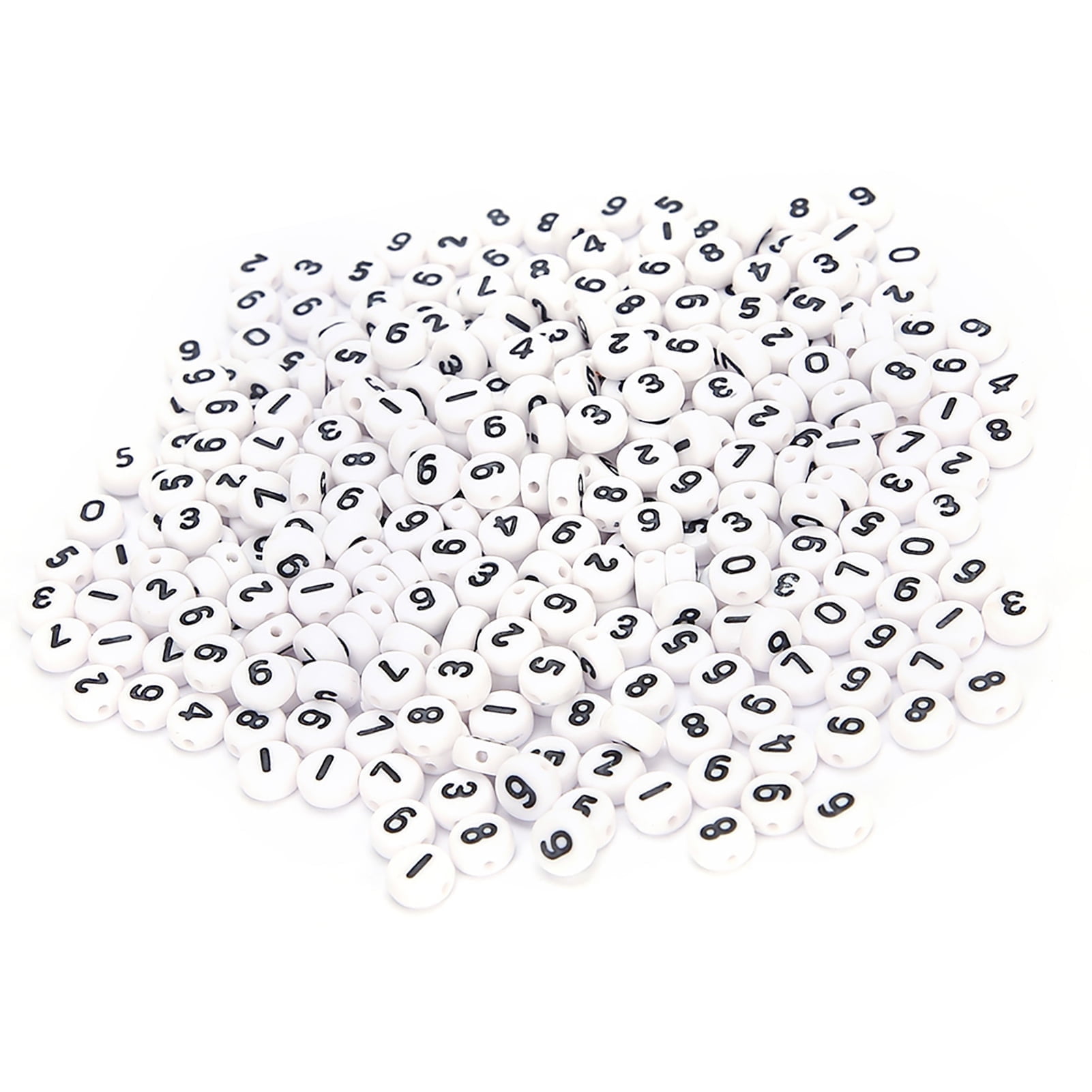 500pcs Acrylic Number Beads 4x7mm 0-9 Round Number Beads White Disc Coin Number Spacer Beads for Anniversaries Message DIY Bracelet Necklace Jewelry Making Key Chains