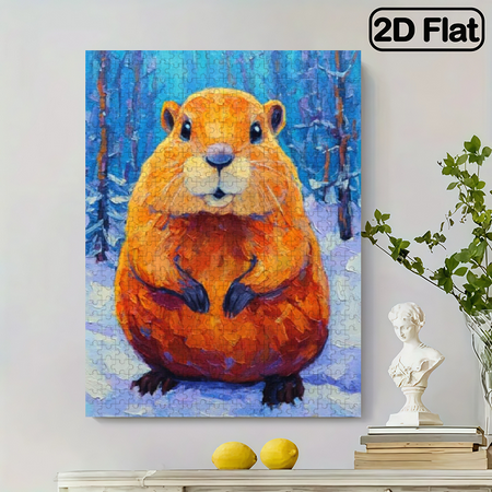 500pcs Adult Jigsaw Puzzle - Cute Round Groundhog in Snowy Forest, Frameless Large Puzzle for Relax Family Fun, High-Difficulty Educational Activity, Portable Rectangular Design,14.9*20.4 in.
