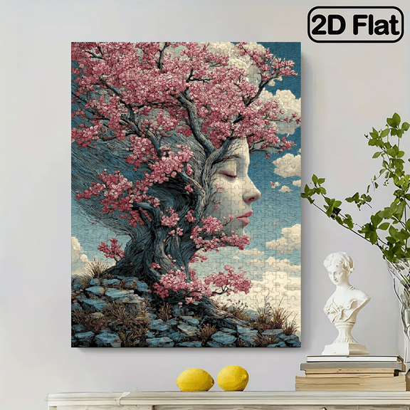 500pcs Adult Jigsaw Puzzle - Serene Cherry Blossoms Face Tree Design, Vibrant Colors, Nature-Inspired Artwork, Brain Challenge, Family Activity, Brain Teaser Artistic Puzzles Cardboard Puzzles