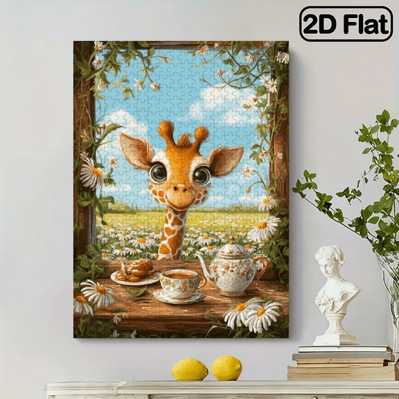 A 500pcs Adult Mini Jigsaw Puzzle, Afternoon Tea Giraffe Theme - Scratch-resistant, High Difficulty, Suitable for Adults, Family Entertainment, DIY Home Decoration, Halloween, Christmas, and a G