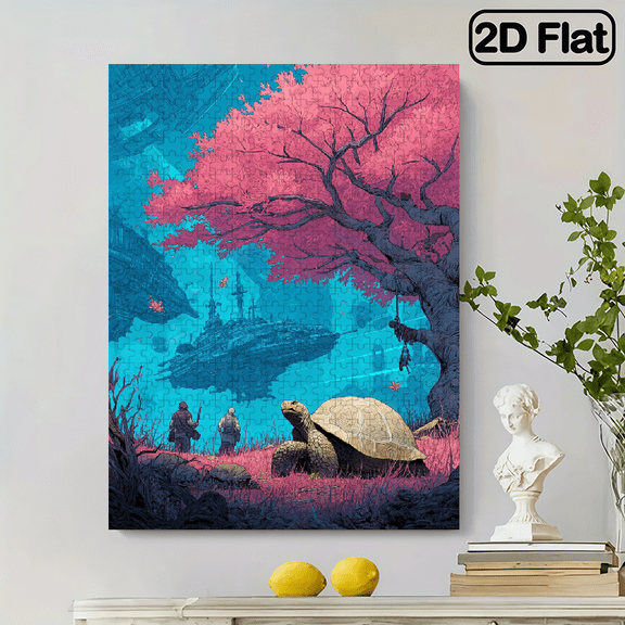 A 500pcs Adult Mini Jigsaw Puzzle Featuring a Turtle And Alien Tree Design - Scratch-Resistant, High Difficulty, Suitable for Adults, Family Entertainment, Home Decor, Halloween, Christmas, And