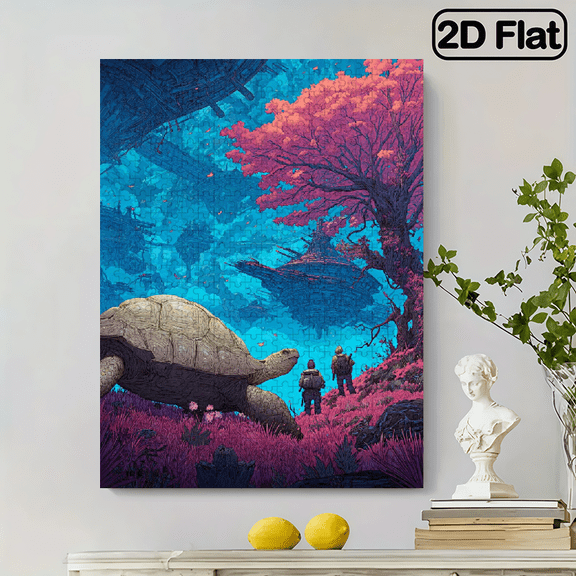 A 500pcs Adult Mini Jigsaw Puzzle Featuring a Turtle And Alien Tree Design - Scratch-Resistant, High Difficulty, Suitable for Adults, Family Entertainment, Home Decor, Halloween, Christmas, And