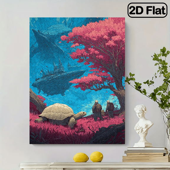 A 500pcs Adult Mini Jigsaw Puzzle Featuring a Turtle And Alien Tree Design - Scratch-Resistant, High Difficulty, Suitable for Adults, Family Entertainment, Home Decor, Halloween, Christmas, And