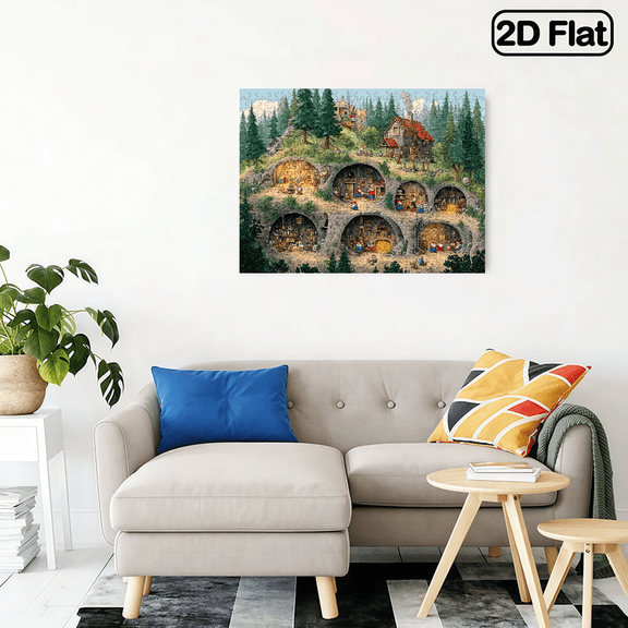 A 500pcs Adult Mini Puzzle Featuring a Forest Cave House Design - Scratch-resistant, Suitable for Adults, Family Entertainment,New year,Valentine, and as a Brain-challenging Gift Idea,20.4*14.9 in.