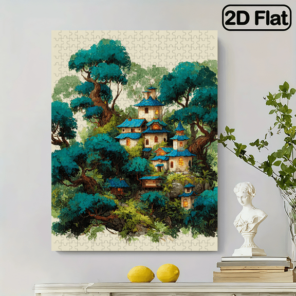 (500pcs) Adult Mini Puzzles, with Emerald Forest Palace Design - Scratch-Resistant, High Difficulty, Suitable for Adults, Family Entertainment, Home Decoration, Halloween, Christmas, And Gift I