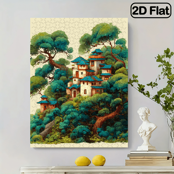 (500pcs) Adult Mini Puzzles, with Emerald Forest Palace Design - Scratch-Resistant, High Difficulty, Suitable for Adults, Family Entertainment, Home Decoration, Halloween, Christmas, And Gift I