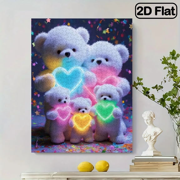 500pcs Adult Puzzle, 15x20.5 Inches Large Size, Colorful Fluorescent Heart Bear Jigsaw - Perfect for Creative Fun with Family Friends As a Birthday Or Holiday Relax Gift! Interactive Brain Chall