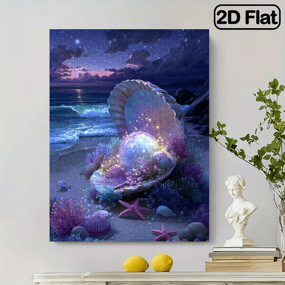 500pcs Adult Puzzle, 20.4x14.9 Inches Large Size, Seaside Pearl Shell Design Perfect for DIY Creative Fun with Family Friends as a Birthday.
