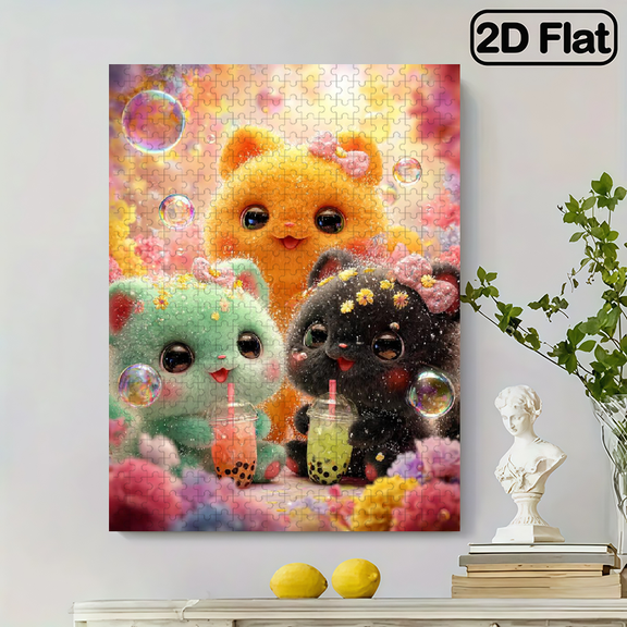 A 500pcs Adult Puzzle, Measuring 20.5X15 Inches, Featuring Colorful Kittens, Perfect for Fun with Family And Friends. an Ideal Choice for Birthday Or Holiday Stress Relief GiftsAn Interactive Brai