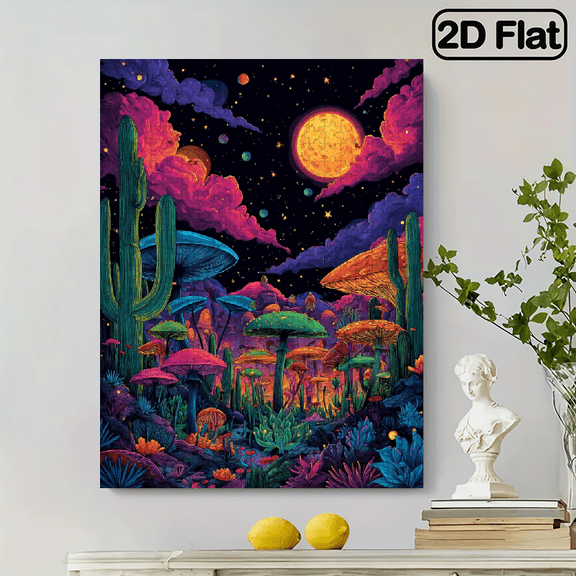 A 500pcs Adult Puzzle, Measuring 27.56X15 Inches, Featuring a Colorful Abstract Mushroom Cactus Design, Perfect for Creative Fun with Family And Friends. an Ideal Choice for Birthday Or Holiday St