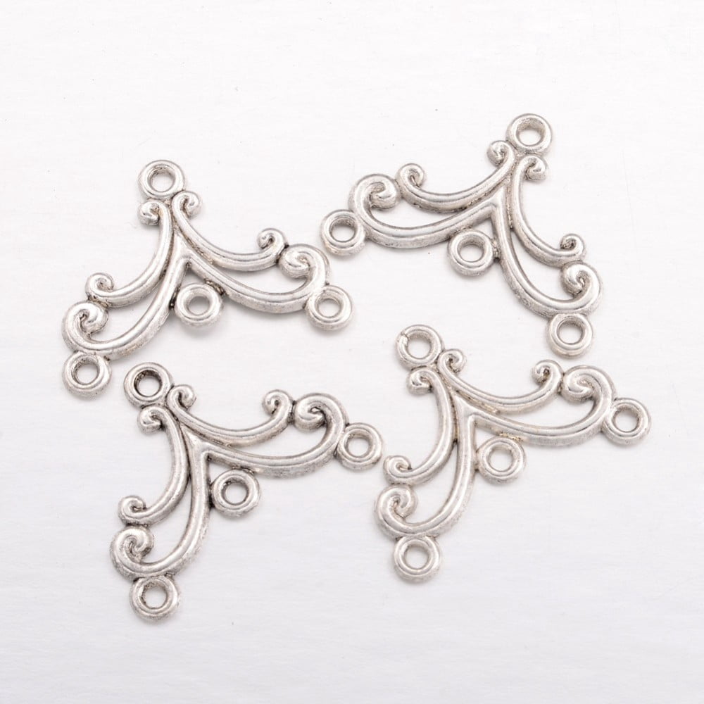 500pcs Alloy Chandelier Components Lead Free and Cadmium Free Antique Silver color 27x21x1.5mm Hole: 2mm