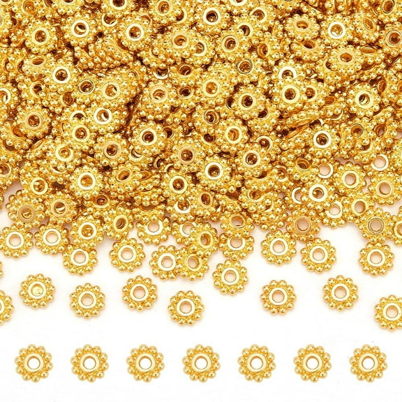 500pcs Alloy Spacer Beads Daisy Flower Golden 6.5mm Hole: 2mm