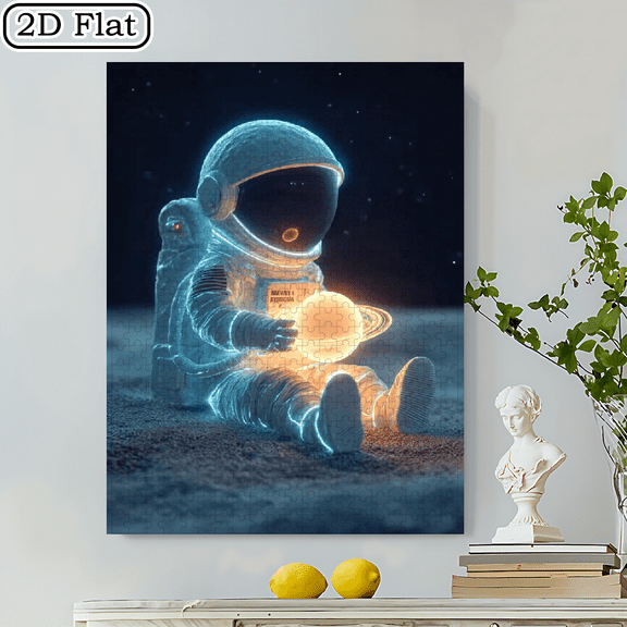 500pcs Astronaut Holding a Glowing Planet Space Scene Puzzle Creative Home Decoration Ideal Perfect Gift Adult Fun and Educational Interactive Puzzle Game.20.4*14.9 in.