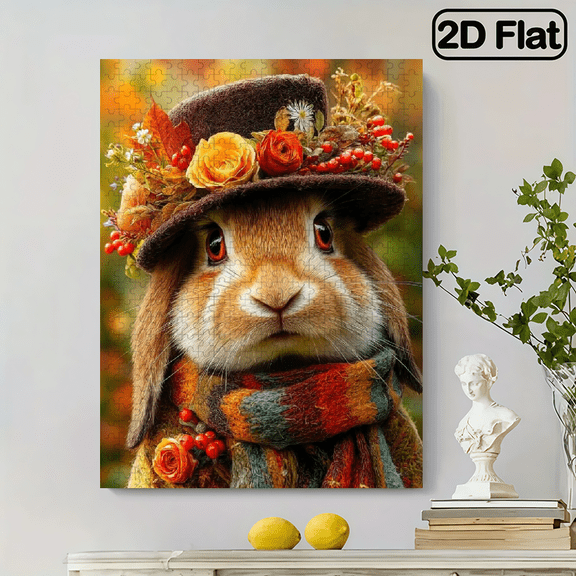 500pcs Autumn Rabbit Jigsaw Puzzle Suitable for Adults Family Gamers, High-Difficulty Portable Cardboard Brain with Rich Autumn Rabbit Scenes. 20.4x15 in