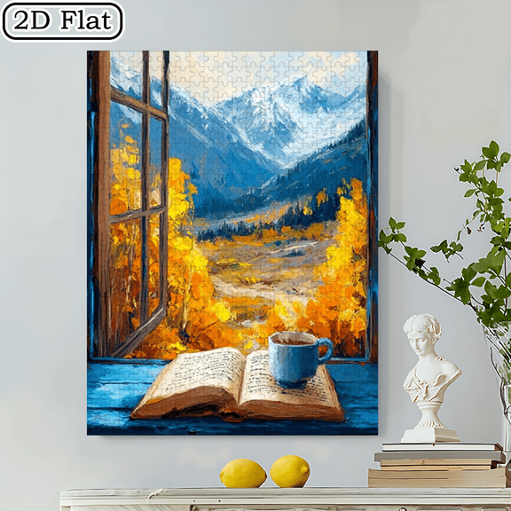 500pcs Autumn Window Scene Puzzle 20.4x15 Inches Cardboard Jigsaw, High-Difficulty For Adults Couples, Family Gamers, Ideal As Birthday/New Year Gift.