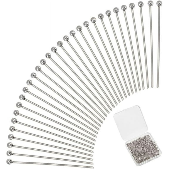 500pcs Ball Head Pins 304 Stainless Steel Jewelry Making Pins 30mm Headpin 21 Gauge Bendable Pins for Beading Dangle Earring Pendant Bracelet Necklace Jewelry DIY Craft Ball 2mm