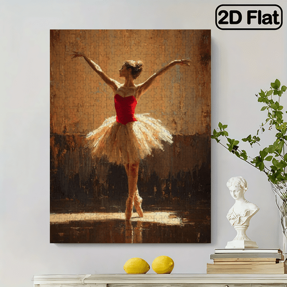 500pcs Ballet Dancer Puzzle - Red Skirt White Feathers, Freeze-Frame Rotation, Artistic Light Shadow Interweave, Elegant Dance Pose, Dynamic Aesthetics,