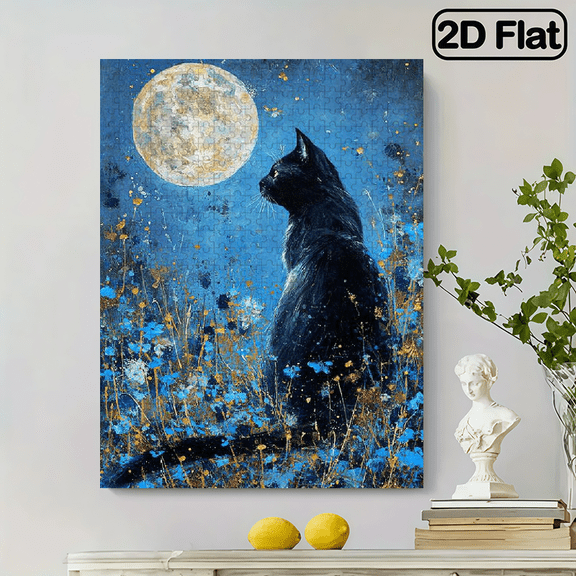 500pcs Black Cat Moon Jigsaw Puzzle - Large Challenging Colorful Night Garden Scene with -Scratch Pieces, Suitable for Families with - Fun Group Activity Gift