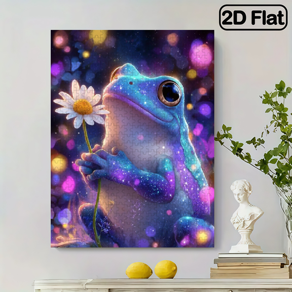 500pcs Blue Frog Enchanted Forest Jigsaw Puzzle Suitable for Adults/Couples/Families/Gamers - 20.4x15 in Completed Map, Challenging Cardboard Box Puzzle with Quality Print.