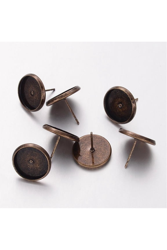 500pcs Brass Stud Earring Settings Lead Free and Cadmium Free and Nickel Free Antique Bronze about 12mm long 14mm wide Tray: 12mm