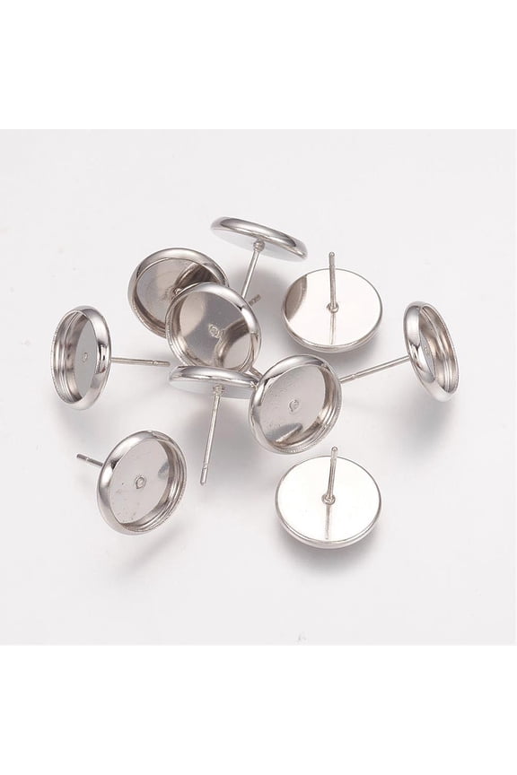 500pcs Brass Stud Earring Settings Nickel Free Platinum Tray: 10mm 12x0.8mm Platinum