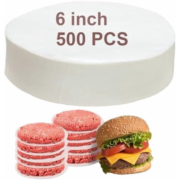 500pcs Burger Patty Paper Rounds 6 Inch White Parchment Paper Non-Stick Food Grade Hamburger Paper Sheets for Burger Press/Separating Frozen Patties (6")