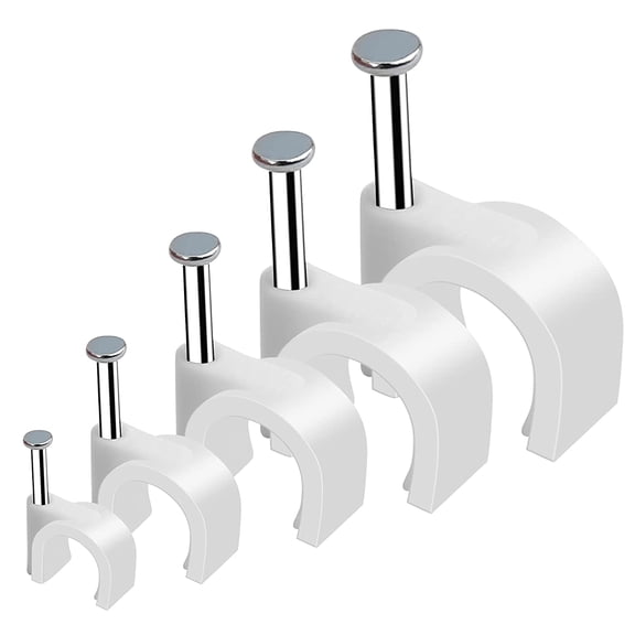 500pcs Cable Clips with Steel Nail, White, 4mm 5mm 6mm 8mm 10mm, Wall Coaxial Cable Staples RG6 RG59 CAT6 RJ45 Wire Clips