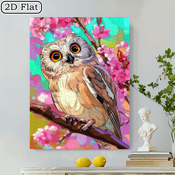 500pcs Cartoon Owl Jigsaw Puzzle, Measuring 20.5x15 Inches, Made of Cardboard. It'S a Stress-Relieving And Educational Game Suitable for Adults, Couples, Families, And Gamers. Perfect As a Birthda