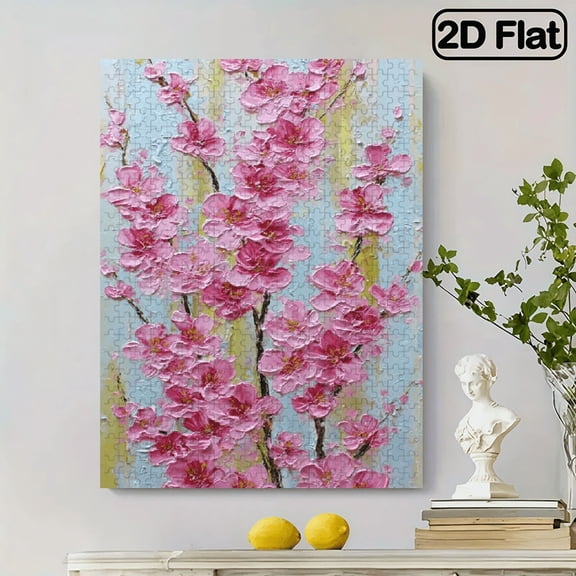 500pcs Cherry Blossom Adult Puzzle Durable Canvas, Light Pink Flowers, Easy to Assemble, Ideal for Home Decor Relaxation, Creative Entertainment, Precise Cutting Blocks,14.9*20.4 in.