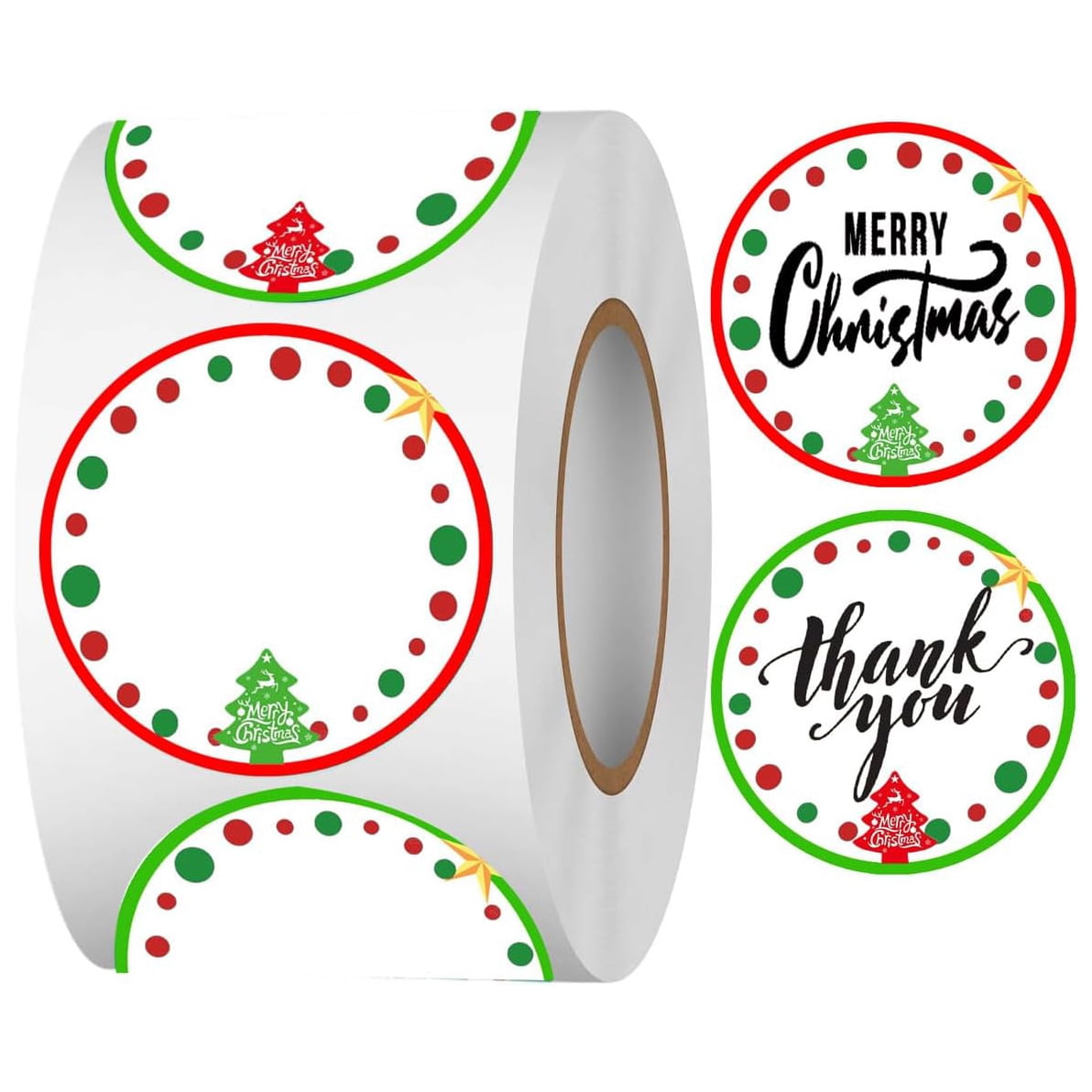 Christmas Thermal Labels – 2x3 Inch Round Direct Thermal Stickers, Red & Green Holiday Theme, 250 Per Roll