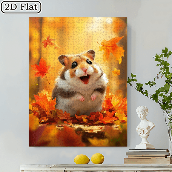 500pcs Chubby Hamster Autumn Leaves Puzzle, Premium Cardboard, Portable DIY, Stress - Relieving Fun for Family, Ideal for New Year, Couple, Gamer, Birthday Gift, Art Puzzle Enthusiasts, 20.5x15 in