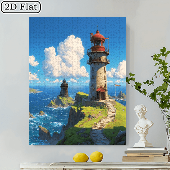 500pcs Coastal Lighthouse Puzzle Suitable for, Families, Gamers - Stress-Relief Fun with Pieces, Portable Box, Educational Artistic Gift (Birthday, New Year) - 20.5x15 Inches, Premium Cardboard