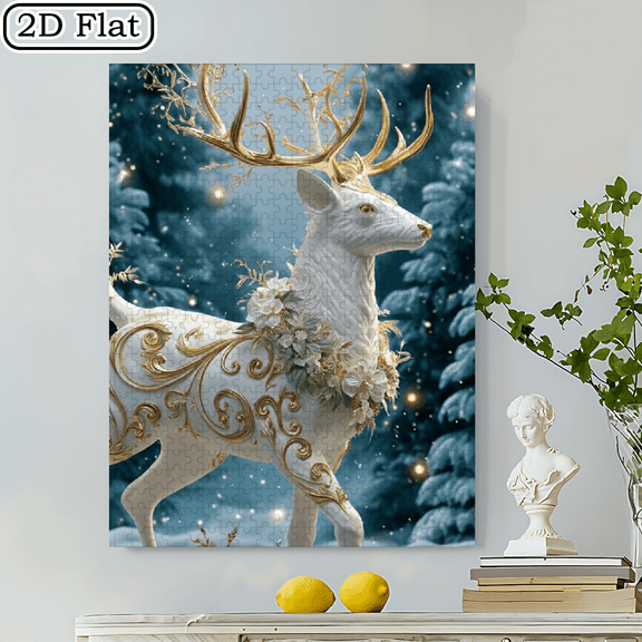 500pcs Colorful Artistic Reindeer Jigsaw Puzzle for Family Fun And Interaction, Featuring a Bright Abstract Design with a Festive Deer Pattern. 20.4x15 in