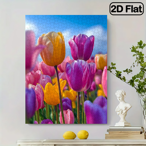 500pcs Colorful Blooming Tulip Puzzle Vivid Abstract Design, Tulip Garden Pattern, Highly Challenging and Fun, Family Activity, Scratch-Resistant Cardboard, Intermediate Skills, Mixed Color