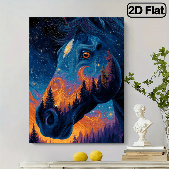 500pcs Colorful Cosmic Horse Jigsaw Puzzle Vibrant Abstract Design, Galaxy Forest Pattern, Challenging Entertaining, Family Activity Scratch Resistant Cardboard. 20.4x15in